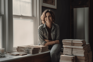 woman smiling with magazines