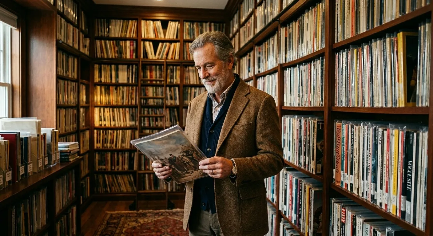 A collector reviewing his vintage magazine collection before downsizing